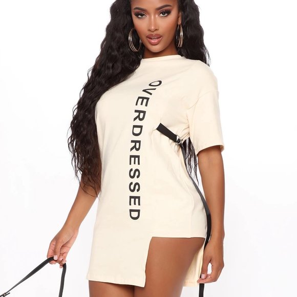 Fashion Nova Tops - Fashion Nova Overdressed Tunic Top - Cream/combo